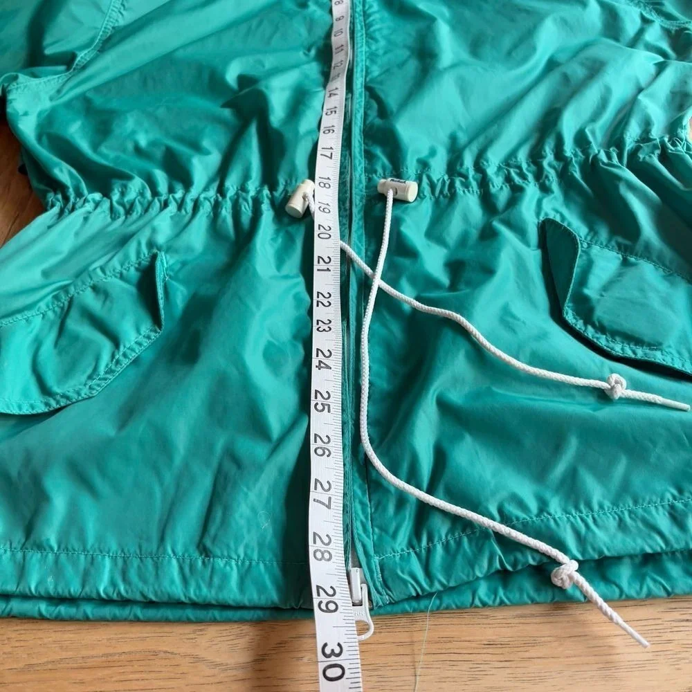 WOOLRICH Vintage Jade Green Lightweight Hooded Windbreaker Cinched Jacket SM-MED